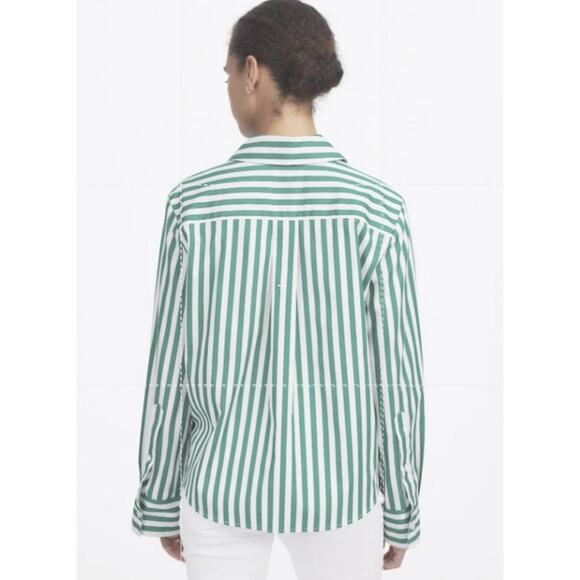 Madewell Poplin Easy Y-Neck Button-Up Shirt WMNS M Green White Striped NU737 LS - Picture 2 of 9